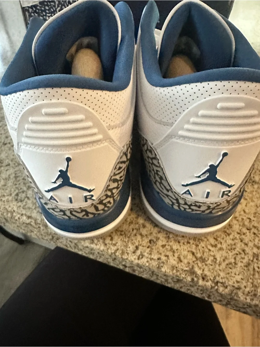Air Jordan 3 Retro. Men’s White with Blue and Gold Jumpman Sneakers